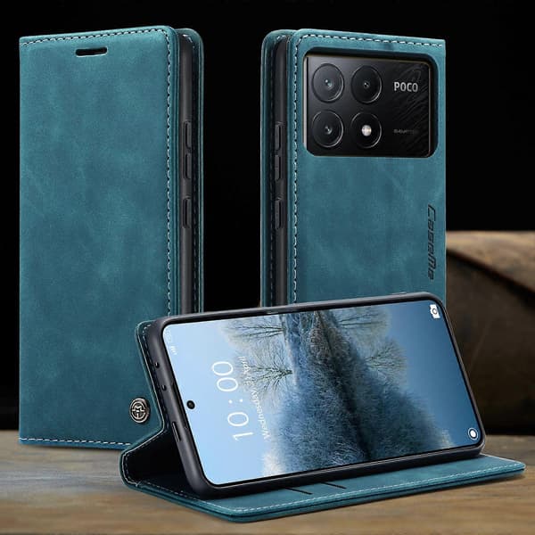 Plånboksfodral i PU-läder med stativ för Xiaomi Poco X6 Pro 5G (Blå)