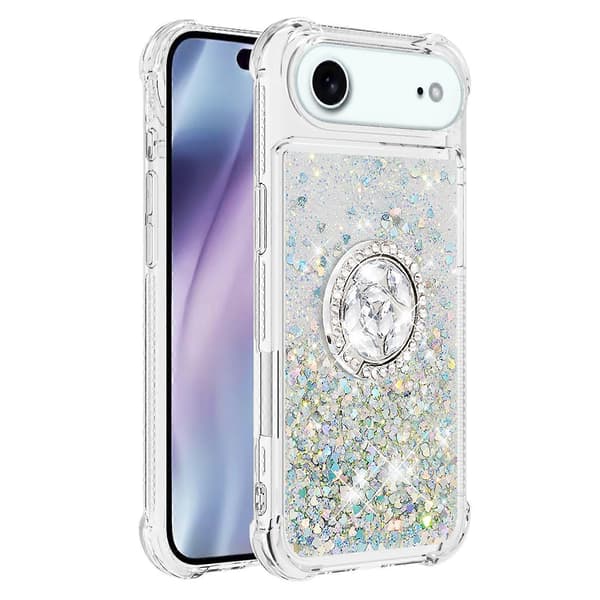 Til iPhone 17 Air TPU-deksel med støtte Quicksand støtsikkert deksel (sølvhjerter)