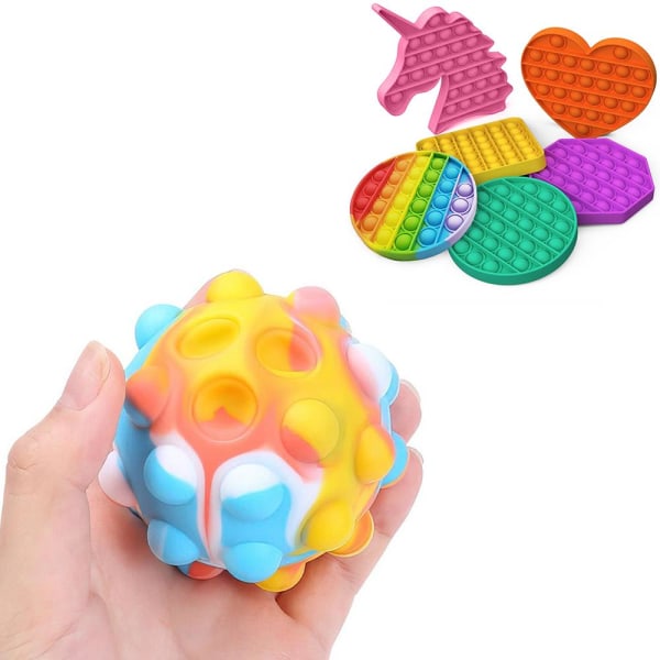 2-Pack - Pop It Fidget Toys Boll + Leksak / Sensory - Stressboll multifärg
