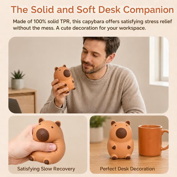 Capybara Squishy Stressbold - Stor Sensorisk Klemmebold med Sødt Dyredesign, Fidgetlegetøj til Voksne & Samlerfigur