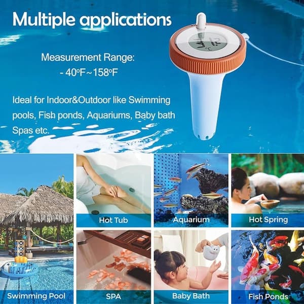 Trådløst Flydende Pooltermometer med LED-display, Vandtæt IPX8 - Til Pool & Spa