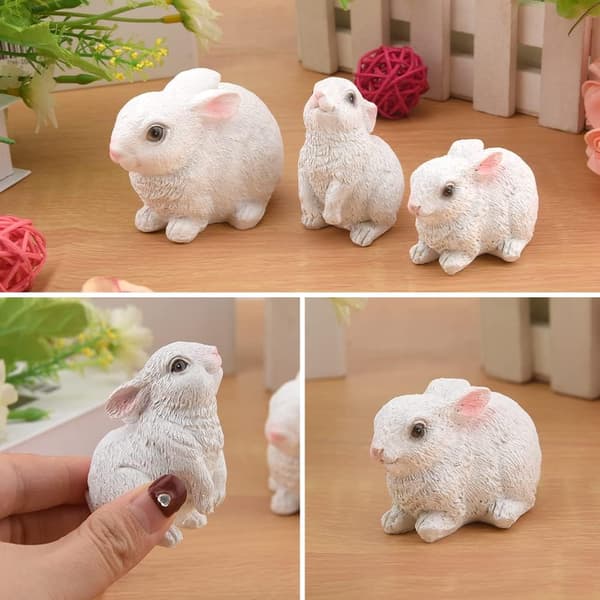 3-Pack Easter Bunny Garden Statues - Cute Resin Rabbit Figurines for Garden, Lawn, Table & Easter Decoration
