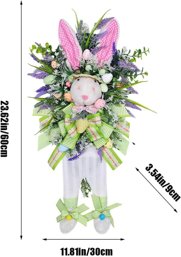 Easter Wreath in Rabbit Shape - Decorative Easter Bunny Wreath for Front Door, Wall & Window, Cute Easter Decoration