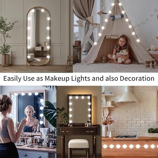 LED Makeup Mirror Lights - 12 Self-Adhesive Bulbs, 3 Color Modes, No Drilling Required