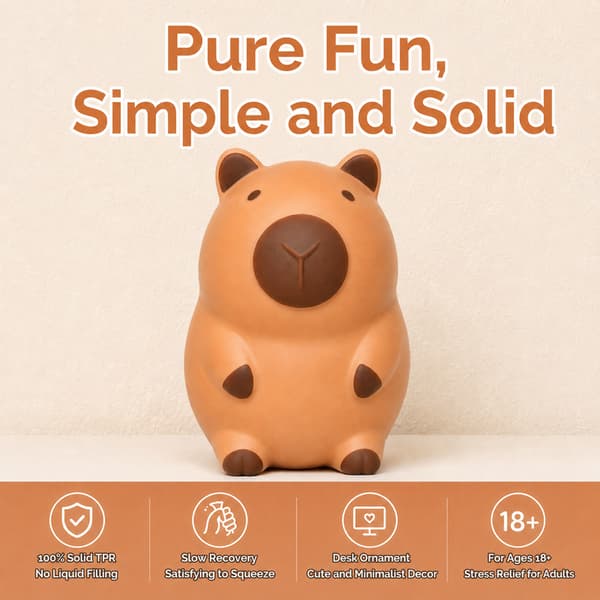 Capybara Squishy Stressbold - Stor Sensorisk Klemmebold med Sødt Dyredesign, Fidgetlegetøj til Voksne & Samlerfigur