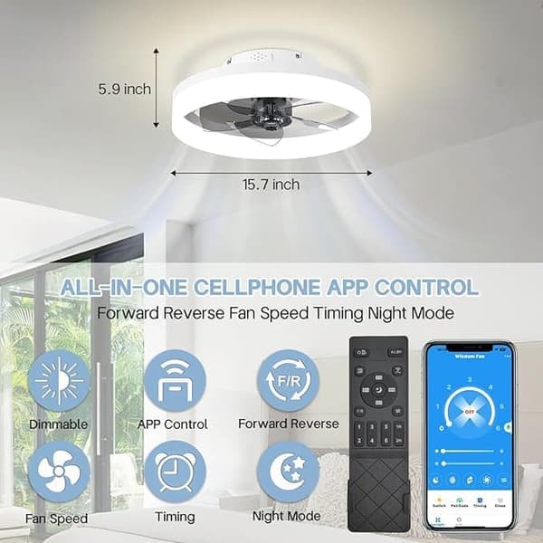 LED Ceiling Fan with Light - Silent, 6 Speeds, 3-Color Dimmable, Reversible Fan, with Remote Control black