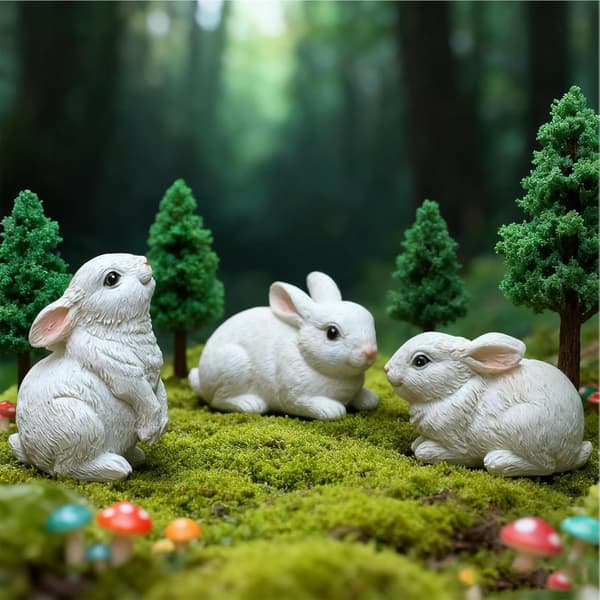 3-Pack Easter Bunny Garden Statues - Cute Resin Rabbit Figurines for Garden, Lawn, Table & Easter Decoration