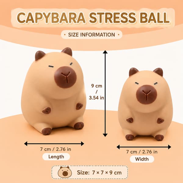 Capybara Squishy Stressbold - Stor Sensorisk Klemmebold med Sødt Dyredesign, Fidgetlegetøj til Voksne & Samlerfigur