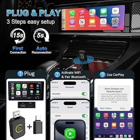 Langaton CarPlay-sovitin, CarPlay & Android Auto -järjestelmille, Plug-and-Play black