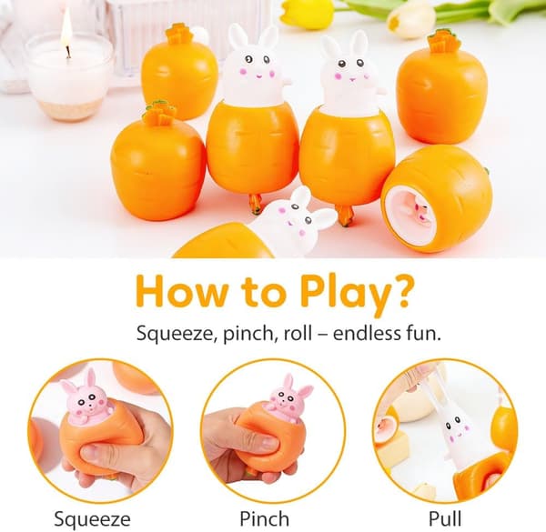 1/2-Pack Rabbit & Carrot Squishy - Squeezable Stress Toys, Pop-Up Decompression Toy for Relaxation & Easter Gift 1-Pack white