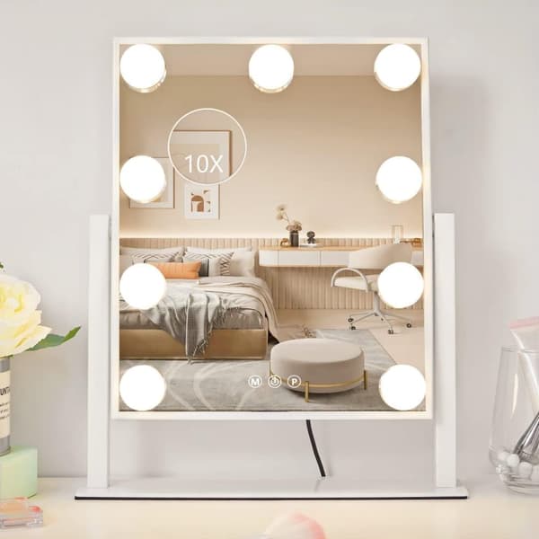 Makeup Mirror with Lights – Hollywood Mirror – Make Up Mirror, Dimmable with Three Light Modes & 10X Magnifying Mirror black