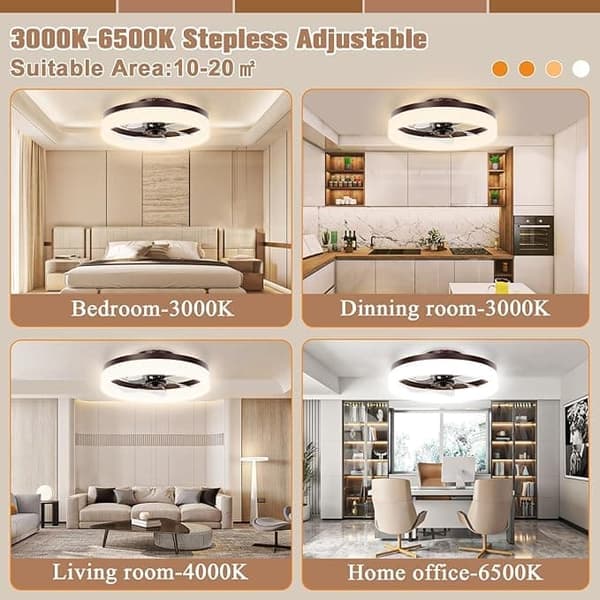 LED Ceiling Fan with Light - Silent, 6 Speeds, 3-Color Dimmable, Reversible Fan, with Remote Control white