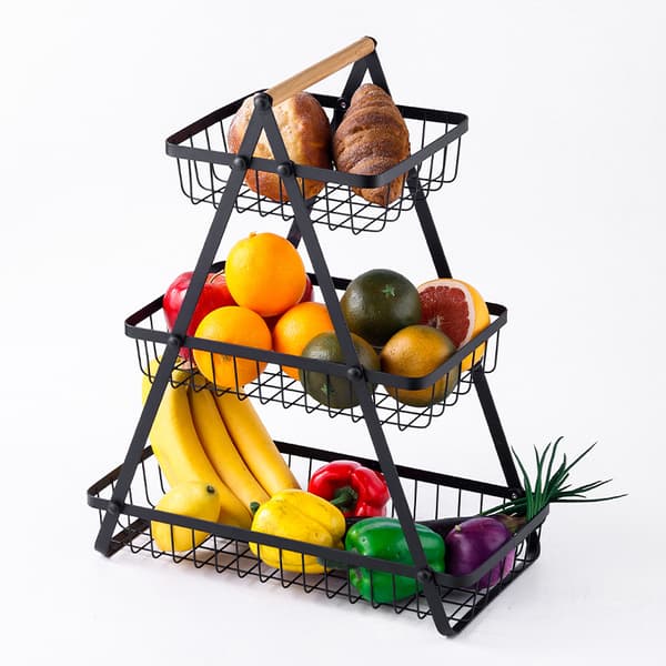 3-Tier Fruit Basket for Countertop - Detachable Rectangular Metal Mesh Storage Basket for Kitchen