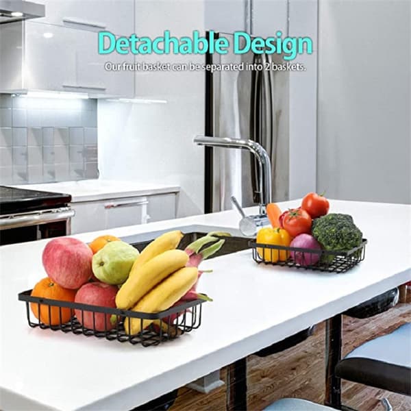 3-Tier Fruit Basket for Countertop - Detachable Rectangular Metal Mesh Storage Basket for Kitchen