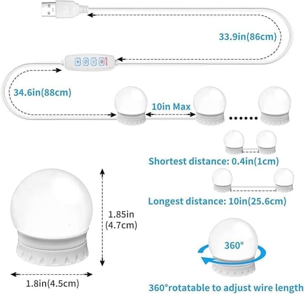 LED-meikkipeilivalot – 12 itseliimautuvaa valoa, 3 väritilaa, ei vaadi porausta