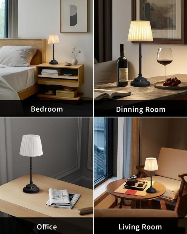 Cordless Lamp with Fabric Table Shade – Rechargeable 2000 mAh, Dimmable with 3 Light Modes, for Dining Room, Bedside Table, Bar, Night Light, Camping black