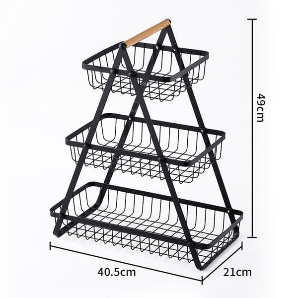 3-Tier Fruit Basket for Countertop - Detachable Rectangular Metal Mesh Storage Basket for Kitchen