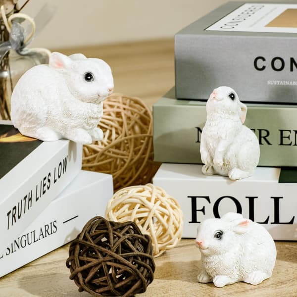 3-Pack Easter Bunny Garden Statues - Cute Resin Rabbit Figurines for Garden, Lawn, Table & Easter Decoration