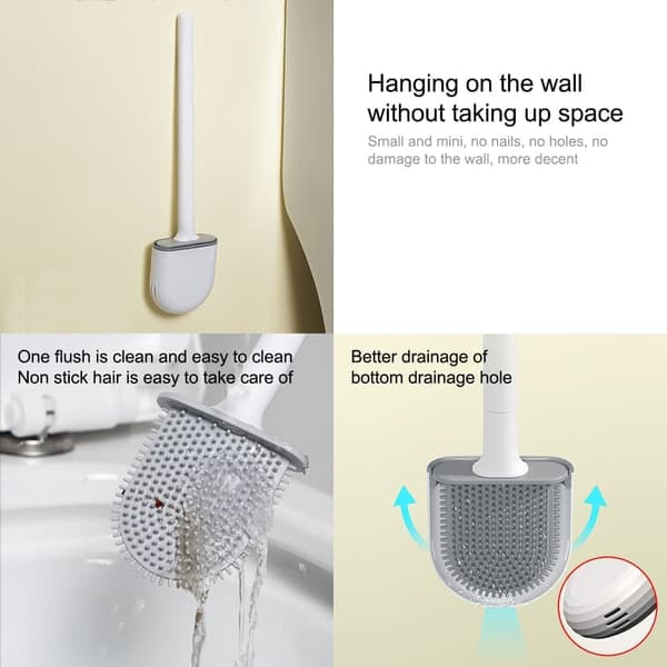 Wall Mounted Toilet Brush with Holder - White, Space-Saving Design white