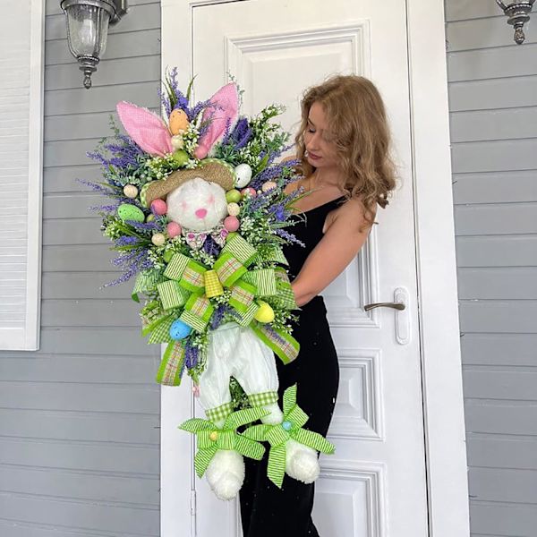 Easter Wreath in Rabbit Shape - Decorative Easter Bunny Wreath for Front Door, Wall & Window, Cute Easter Decoration