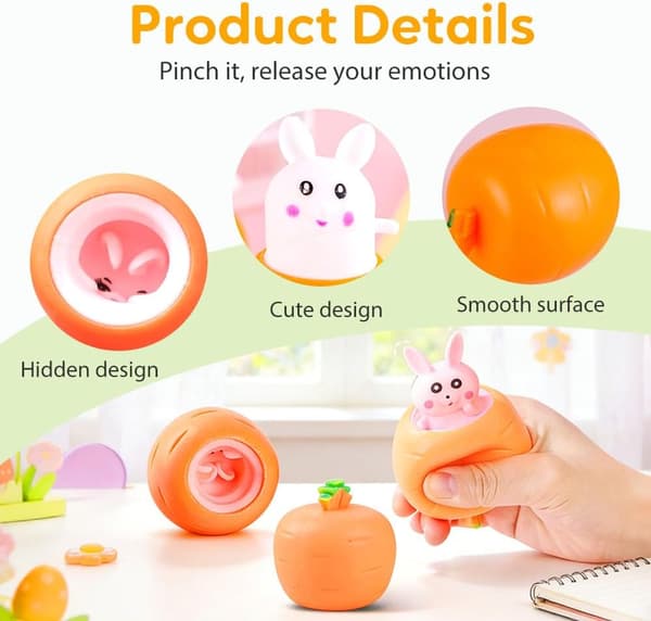 1/2-Pack Rabbit & Carrot Squishy - Squeezable Stress Toys, Pop-Up Decompression Toy for Relaxation & Easter Gift 1-Pack white