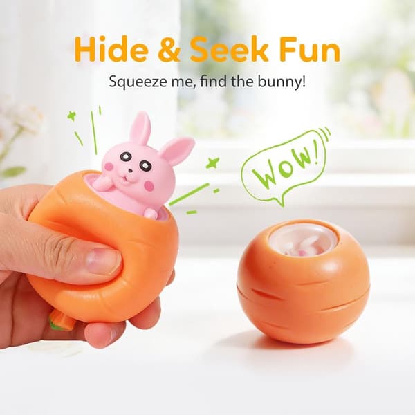 1/2-Pack Rabbit & Carrot Squishy - Squeezable Stress Toys, Pop-Up Decompression Toy for Relaxation & Easter Gift 1-Pack pink
