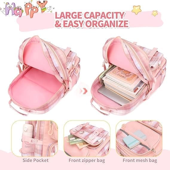Cute School Backpack Large Capacity - Comfortable and Breathable Carrying System, Suitable for Elementary, Middle, and High School Students pink