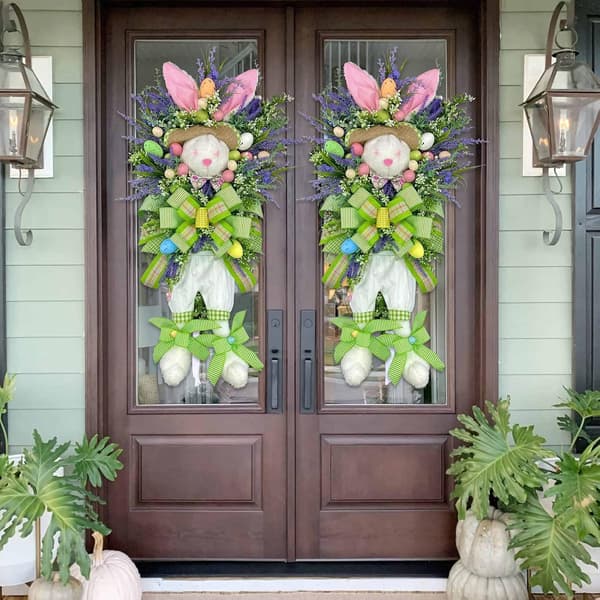 Easter Wreath in Rabbit Shape - Decorative Easter Bunny Wreath for Front Door, Wall & Window, Cute Easter Decoration