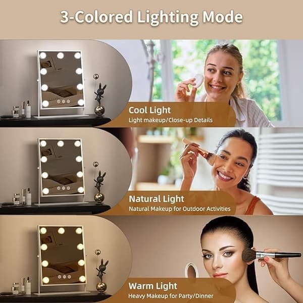 Makeup Mirror with Lights – Hollywood Mirror – Make Up Mirror, Dimmable with Three Light Modes & 10X Magnifying Mirror white