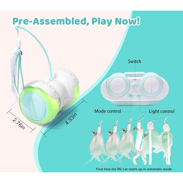 Remote Control Cat Toys for Indoor Cats - 2 Modes (Automatic & Manual), Interactive LED Toy Keeps Cats Active