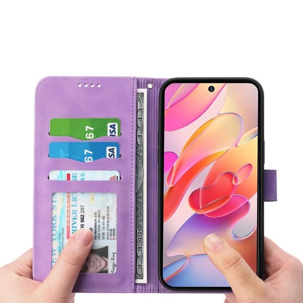 Redmi Note 14 4G - Dierfeng Dream Line TPU Hybrid PU Läderfodral Purpur
