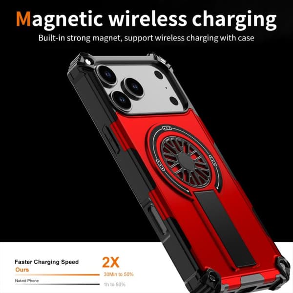 iPhone 18 Pro Max / iPhone 17 Pro Max Shockproof Kickstand Metallic Shaft MagSafe Skal Röd