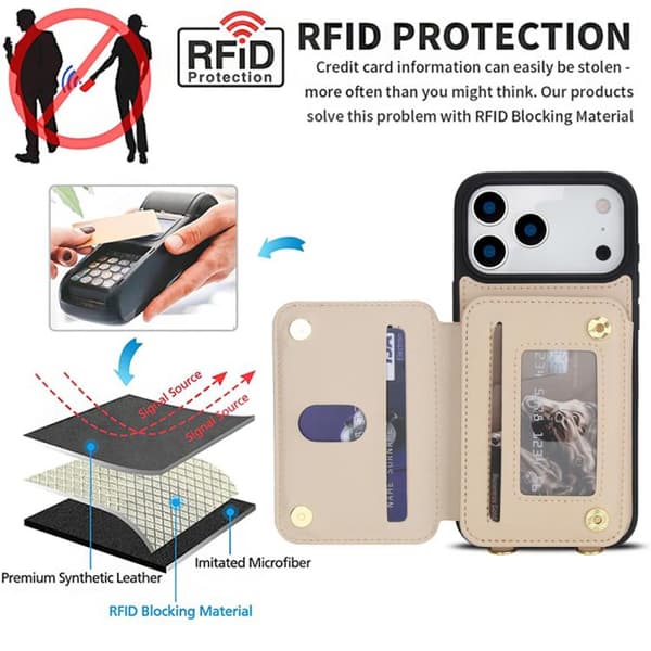 iPhone 18 Pro Max / iPhone 17 Pro Max Skal med Zipper och Dubbel Lanyard Aprikos