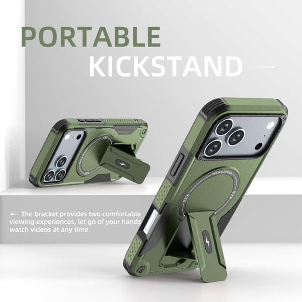 iPhone 18 Pro Max / iPhone 17 Pro Max Skal med Armor MagSafe Hållare - PC Hybrid TPU Armégrön