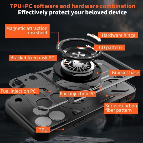 iPhone 17 Pro Max Skal med Armor Rotating Holder och MagSafe Röd