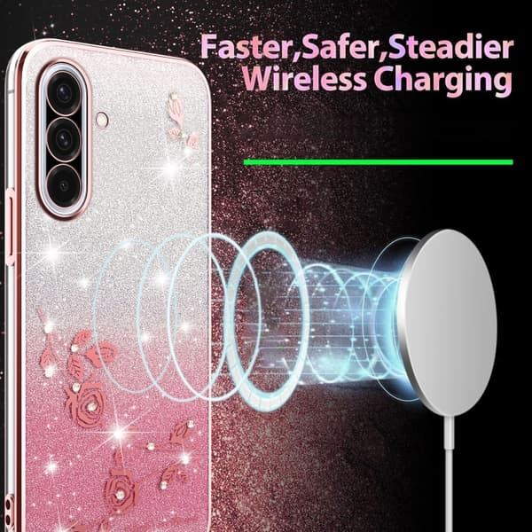 Samsung Galaxy A36 Skal med Gradient Glittrande Blommor Rosa