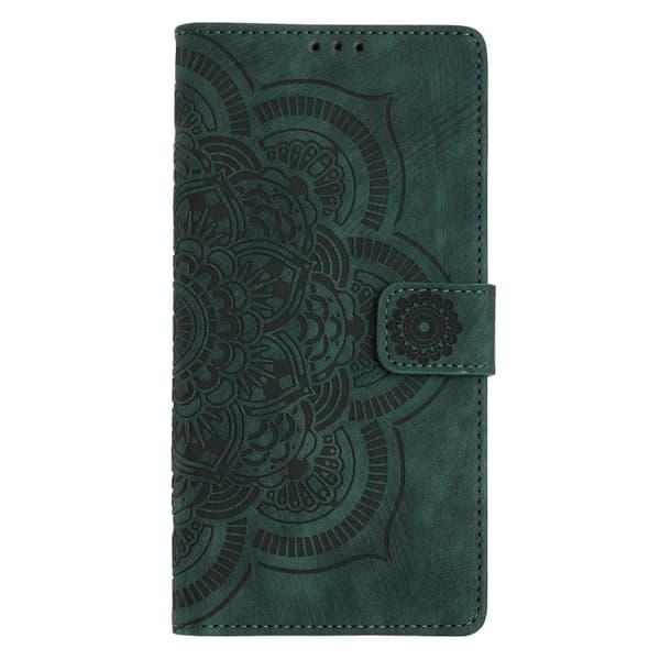 iPhone 18 Pro Max / iPhone 17 Pro Max Skal Läderfodral med Mandala Prägling - Retro Frostad Design Grön