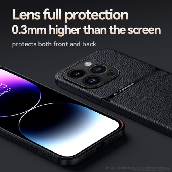 iPhone 16 Pro Max Litchi Läder Fodral Magnetisk Full Täckning Stötsäker Skal Blå
