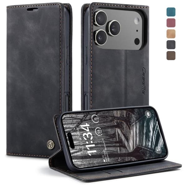 iPhone 18 Pro Max / iPhone 17 Pro Max Skal Läderfodral Multifunktionell Horisontell Flip Svart