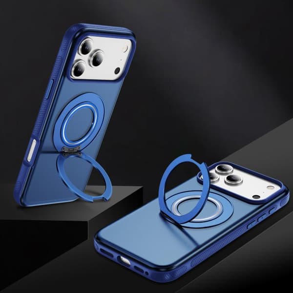 iPhone 18 Pro / iPhone 17 Pro Skal - Translucent PC Gear Holder med C MagSafe Transparent blå + kunglig blå
