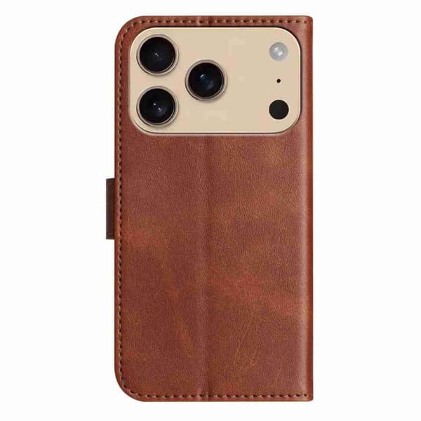 iPhone 18 Pro / iPhone 17 Pro Skal läderfodral med dubbelvikning och S-form Kaffe
