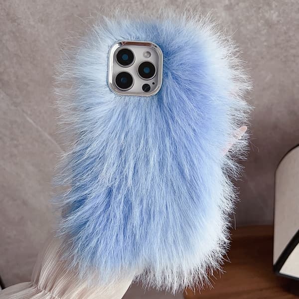 iPhone 16 Pro Max Skal Ull Lång Plush TPU - Skyddande och Mjuk Design Blå