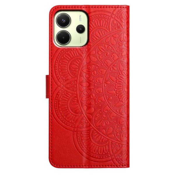 Redmi Note 14 4G - Blommig Prägad Läderfodral Röd