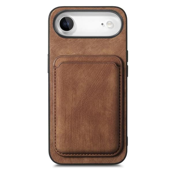 iPhone 17 Air Skal - Retro Läder med Magnetisk Kortficka Brun