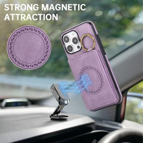 iPhone 16 Pro Skal med Magnetisk Ring, Korthållare och Lanyard Purpur