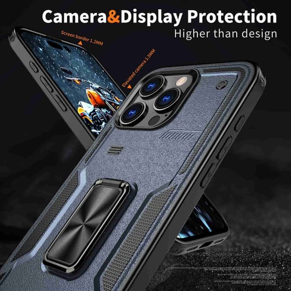 iPhone 16 Pro Skal - Hybrid TPU och PC Ringhållare Marinblå