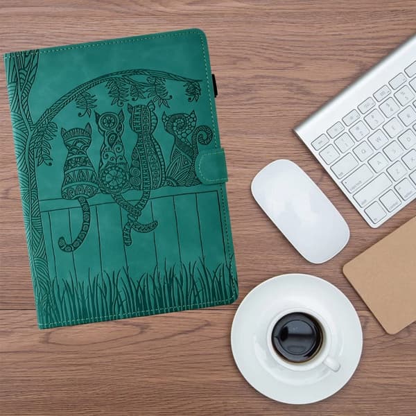 Samsung Galaxy Tab S6 Lite P610 Kattpräglat Läderfodral Ljusblå