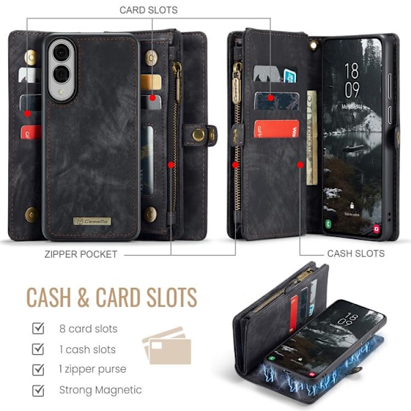 Samsung Galaxy S25 Edge 5G Skal CaseMe 008 Avtagbar Multifunktionell Läder Svart