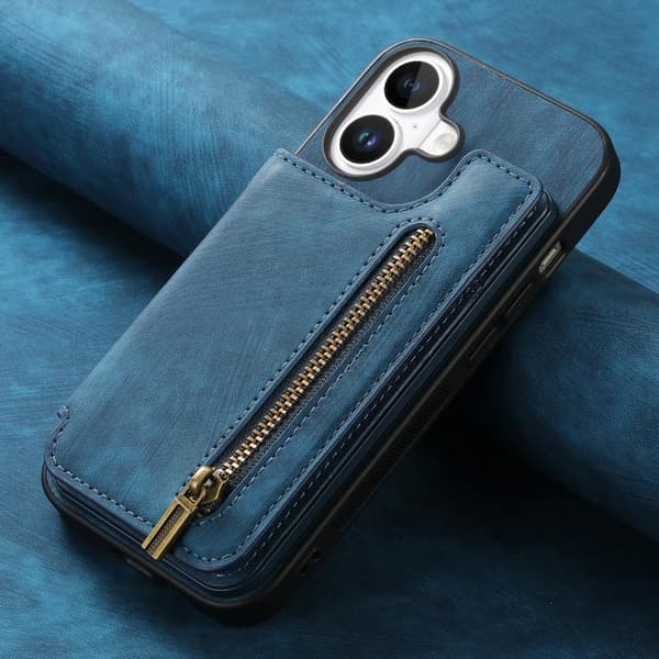 iPhone 17 Retro Läder Zipper Skal Blå