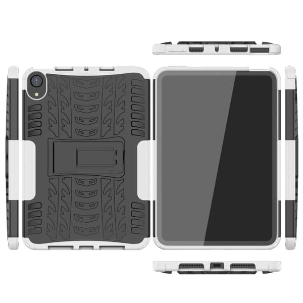 iPad mini 6 / mini 2024 Skal med Däcktextur TPU + PC Stötsäker Tablet Case med Ställning Vit